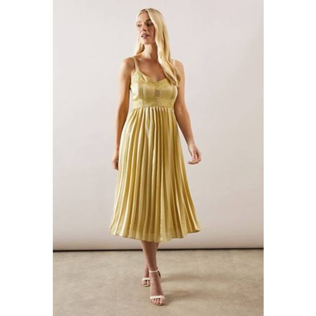 Wallis Petite Lace Trim Pleated Strappy Midi Dress In Butter - butter - 12