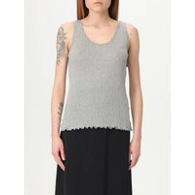 Womens Ribbed vest Top Scalloped Hem Wo - Grey - M