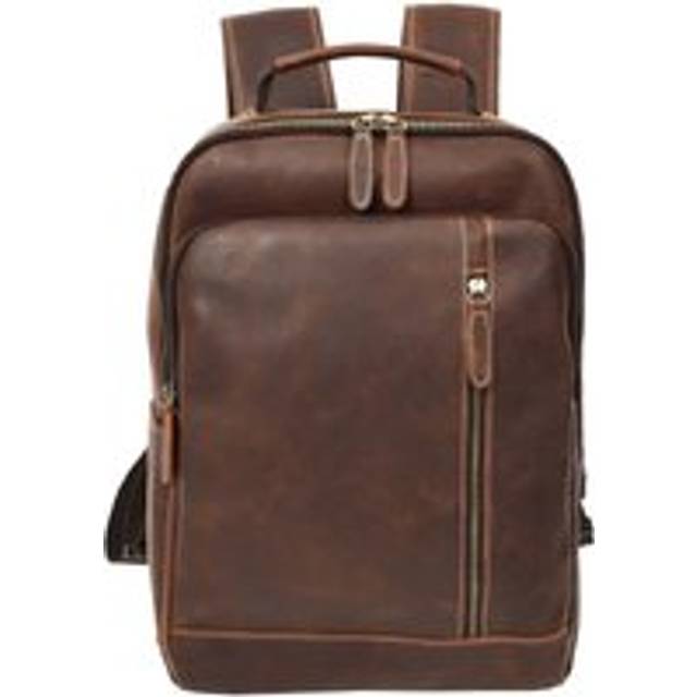 Mens Real Leather Backpack Large Size Laptop Travel Rucksack Cliff Rust Brown - Light Brown