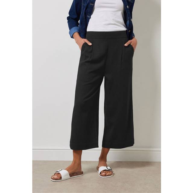 M&Co Black Cropped Wide Leg Linen Trousers Regular > 18 M&Co Womens - Regular 18