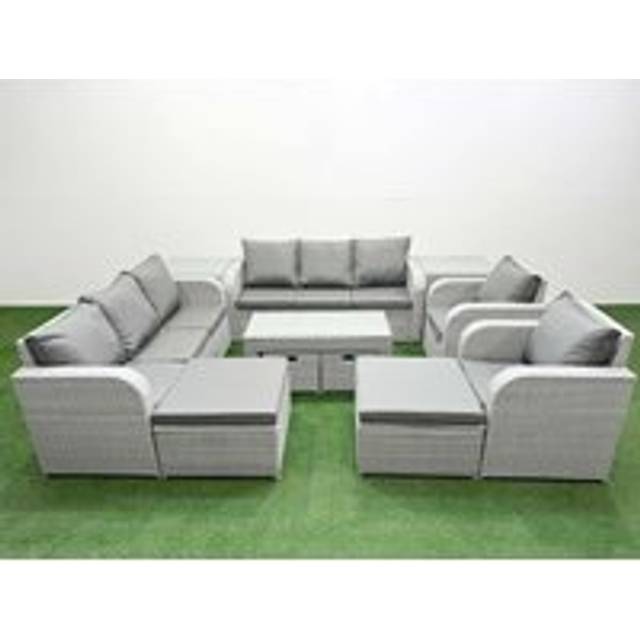PE Wicker Rattan Furniture Sofa Sets with Oblong Coffee Table - Light Grey - One Size
