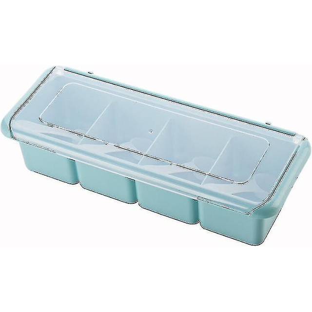 (As show, One size) Seasoning Box Condiment Storage Container Rack Spice Jar 4 Cells With Spoon Spice Box Seasoning Box Condiment Storage Container Ra