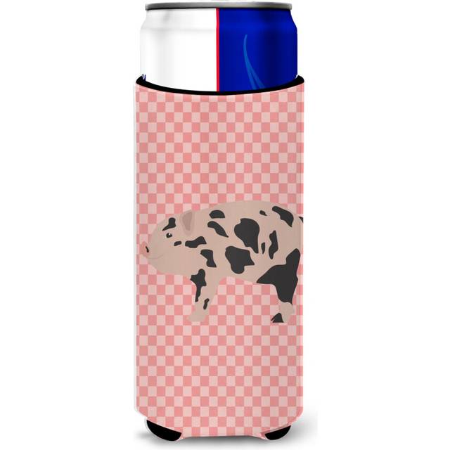 Caroline's Treasures Mini Miniature Pig Pink Check Decorative Can Hugger  Slim  Multicolor