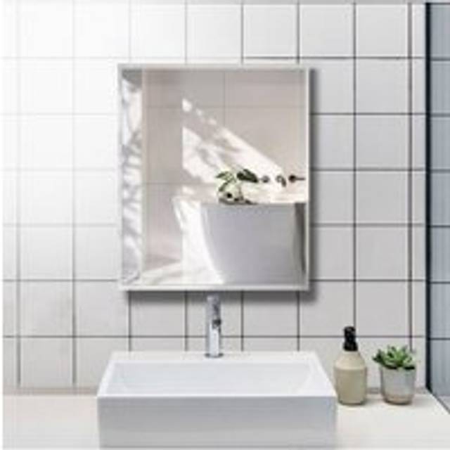 50x60cm Modern Frameless Rectangular Wall Mounted Mirror - White - One Size