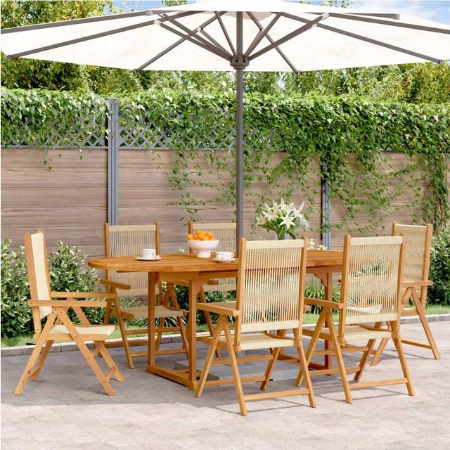 7 Piece Garden Dining Set Beige Polypropylene and Solid Wood - One Size