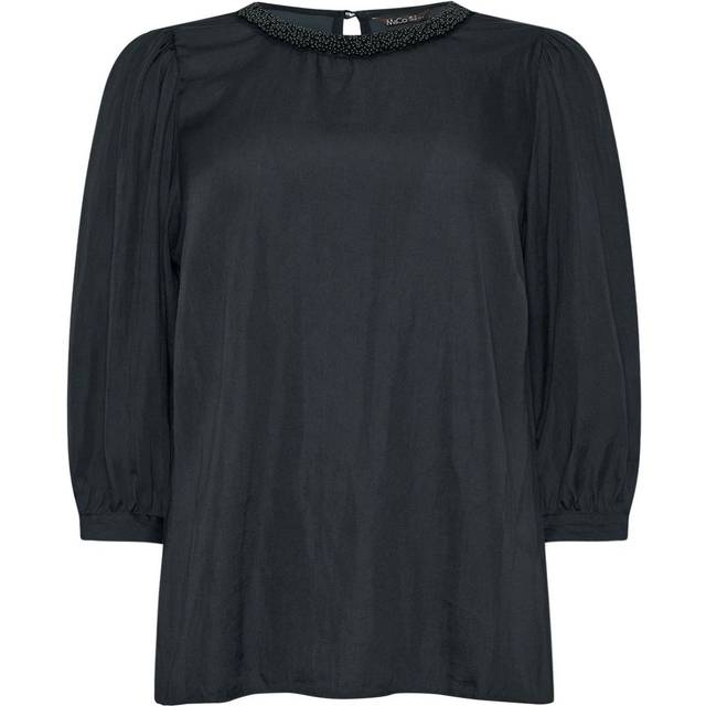 M&Co Black Beaded Neckline 3/4 Sleeve Blouse 14 M&Co Womens