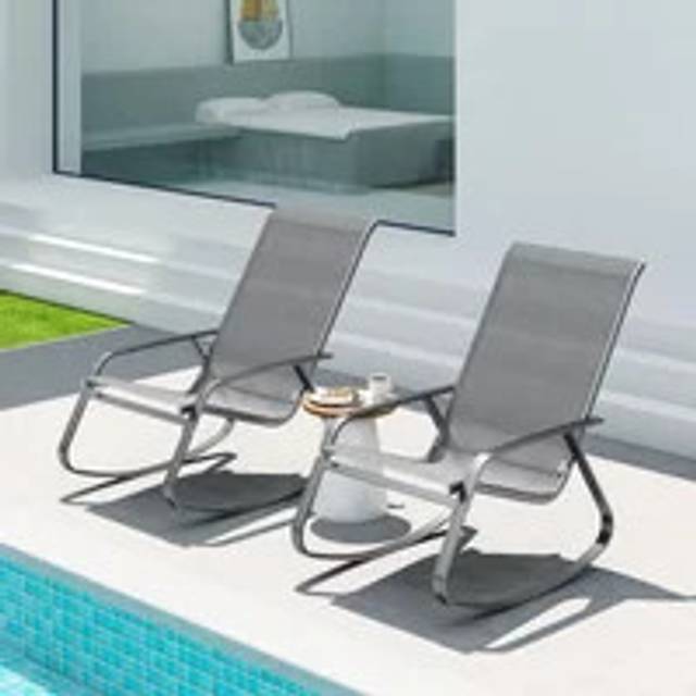 Alfresco 2PCS Garden Rocking Chairs with Armrests, High Back, Grey, none