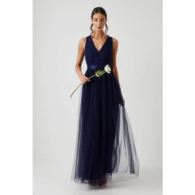 Crochet Lace Two In One Bridesmaid Maxi Dress - Navy - 10