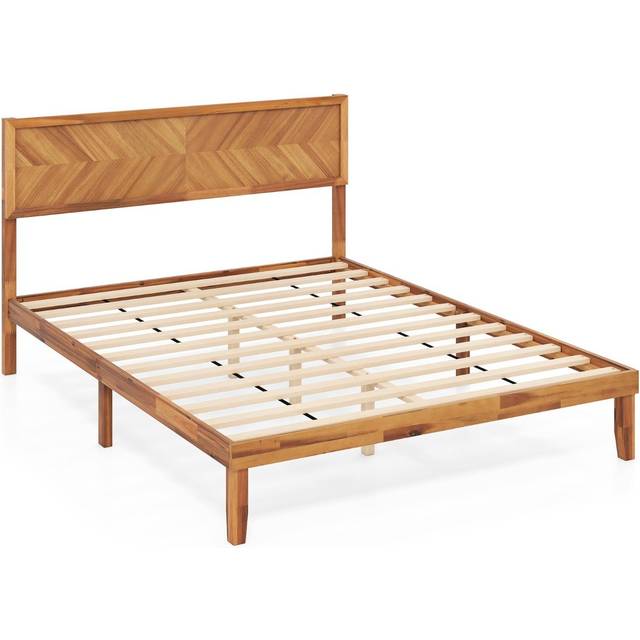 Single/King Size Mid-Century Acacia Wood Bed Frame with Headboard-King Size