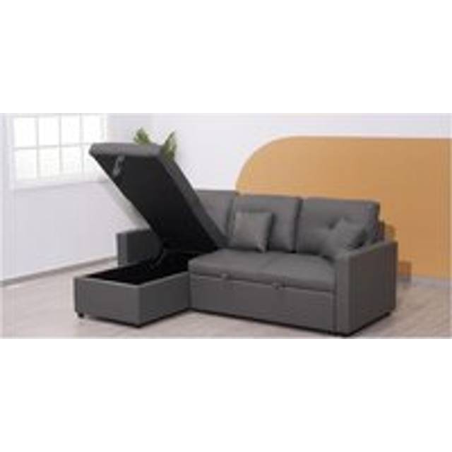 Snuggle Leather L Shaped Left Hand Facing Corner Sofa-Bed - Grey - One Size