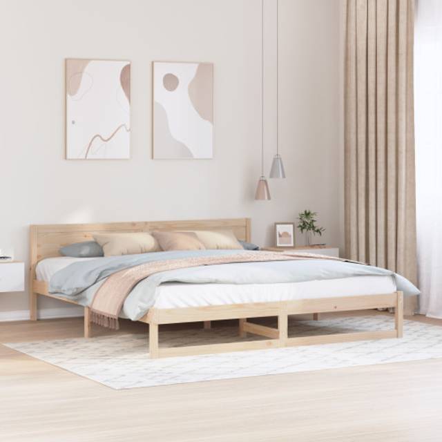 Sängram med huvudgavel Brun 180 x 200 cm Massivt tallträ