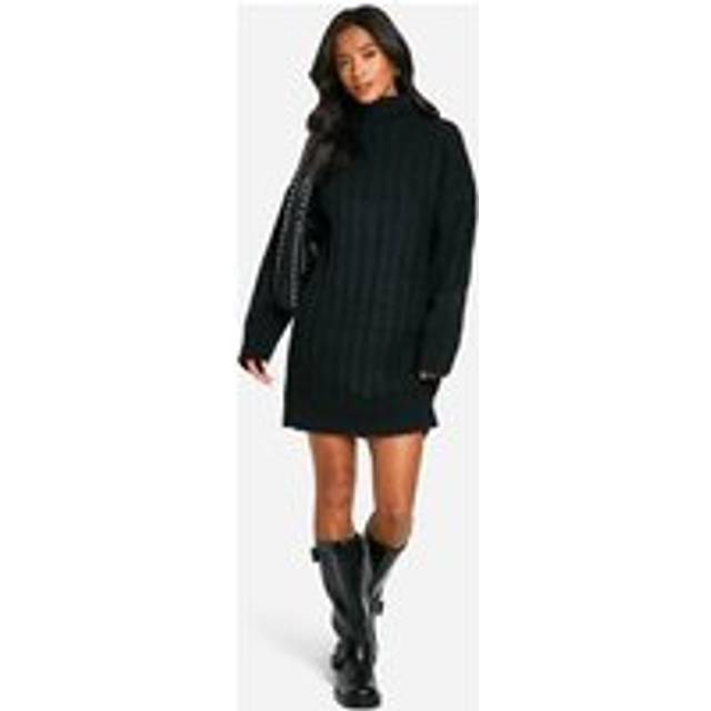 Womens Petite Soft Rib Roll Neck Jumper Dress - Black - XS
