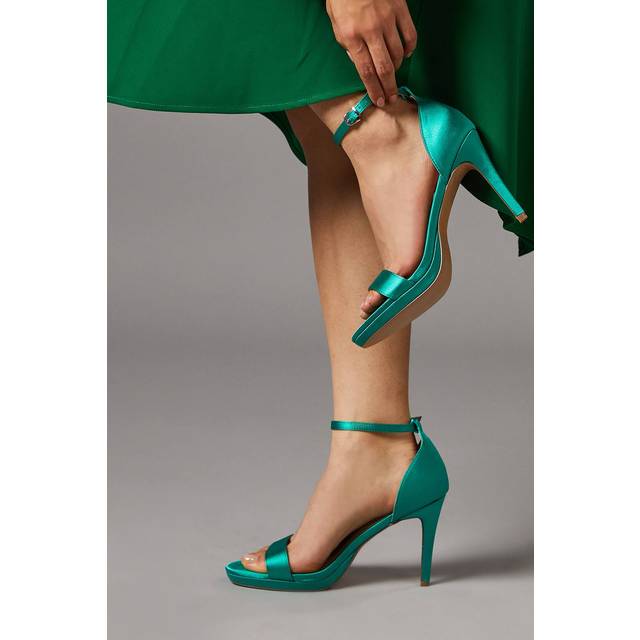 Wide Fit Talia Satin Platform Heeled Sandals - Green - 6