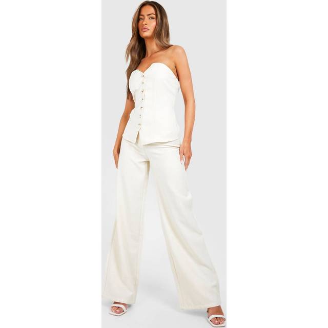 Womens Linen Look Wide Leg Trousers - White - 14