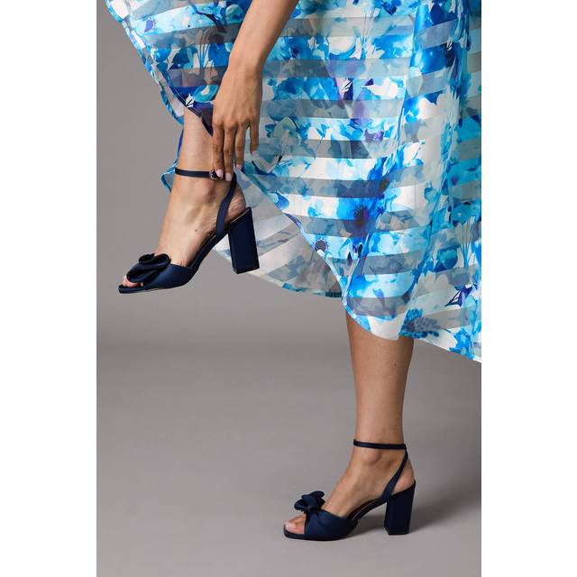 Wide Fit Tina Satin Soft Ruffle High Block Heel Sandals - Navy - 7