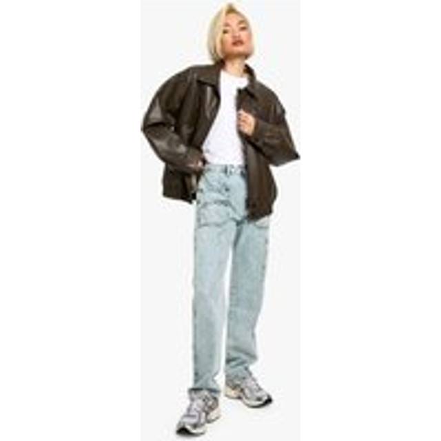 Womens Acid Wash Cargo Straight Fit Jeans - White - 12, White
