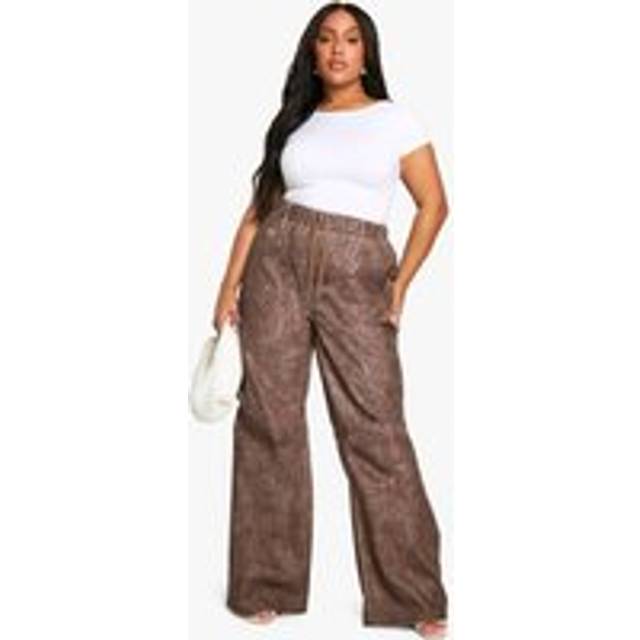 Womens Plus Vintage Wash Pu Slouchy Dad Trouser - Brown - 26, Brown