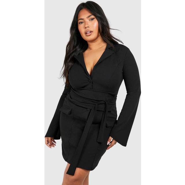 Womens Plus Obi Waist Skort Blazer Dress - Black - 28, Black