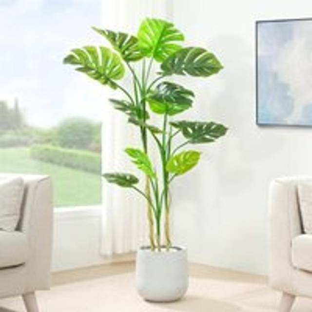 Decorative Artificial Monstera Tree with Plastic Planter and Artificial Moss 140cm