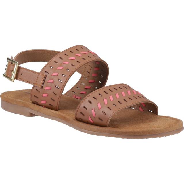 (Brown, 4 (Adults')) Hush Puppies Hadley Leather Women's Tan Sandals