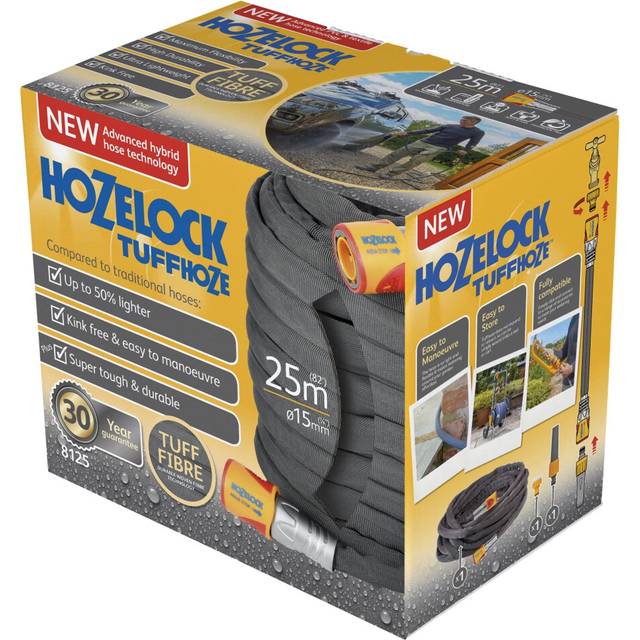 HOZELOCK - Hybrid Watering Hose Tuffhoze 25 m : Extremely Flexible, Tuff-Fibre Woven Technology, Suitable for High-pressure Cleaners (40 bar), Durable