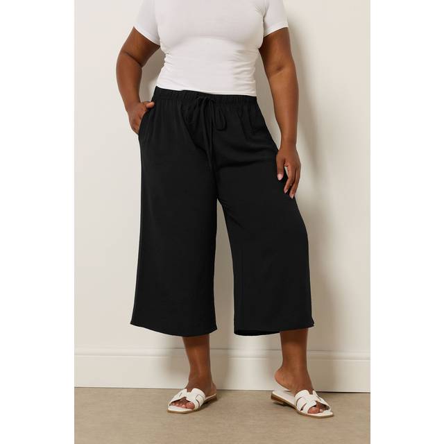 Yours Curve Black Washed Twill Culottes, Women's Curve & Plus Size, Yours - 26-28