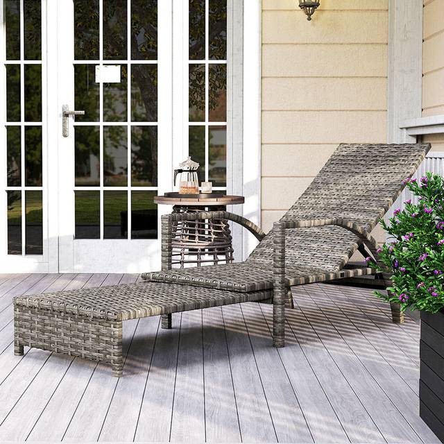 Outsunny Pe Rattan Sun Lounger With 4-Level Adjustable Backrest, Mixed-Grey - One Size