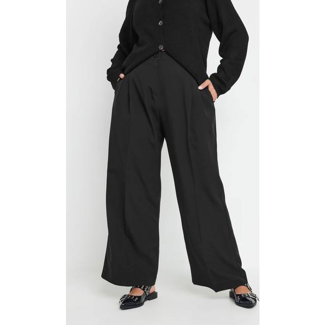 Yours Curve Black Pleat Front Woven Wide Leg Trousers, Women's Curve & Plus Size, Yours - 30-32