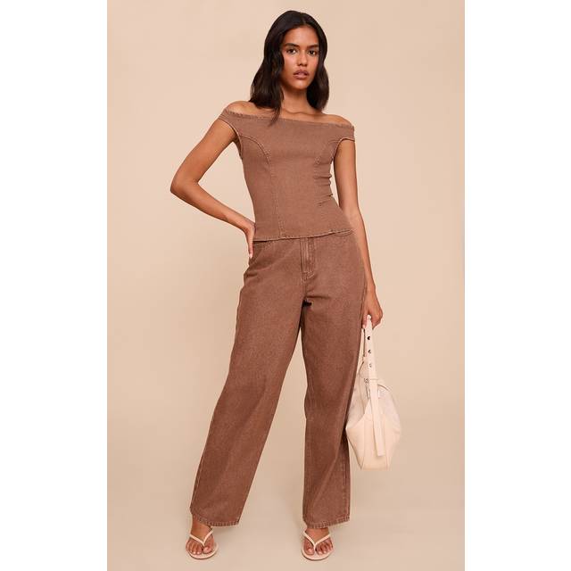 Brown Lightweight Slouchy Wide Leg Jean, Brown - 14