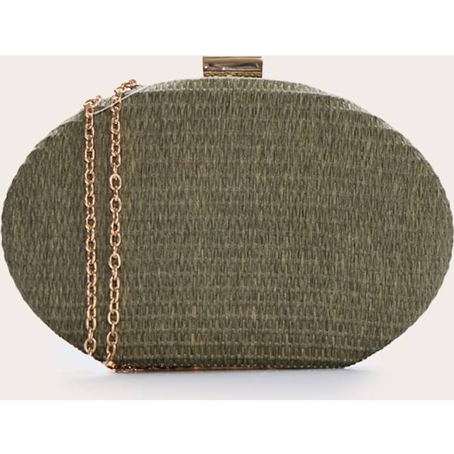 Olive Oval Raffia Structured Clutch, Green - One Size