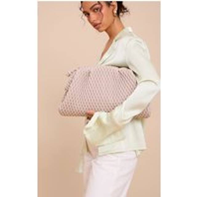 Stone Soft PU Weave Clutch Bag, White - One Size