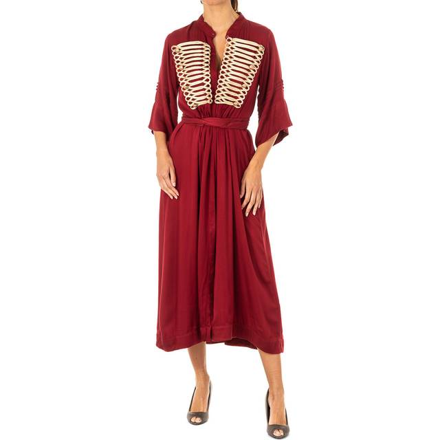 La Martina Womens dress with wide 3/4 sleeves mandarin style collar LWDG30 - Burgundy Cotton - Size Large