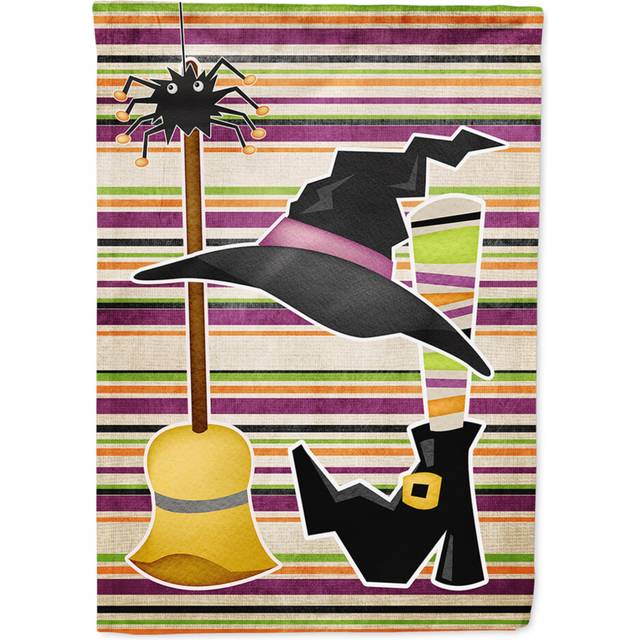 Caroline's Treasures SB3010CHF Witch Costume and Broom on Stripes Halloween Flag Canvas  Large  Multicolor