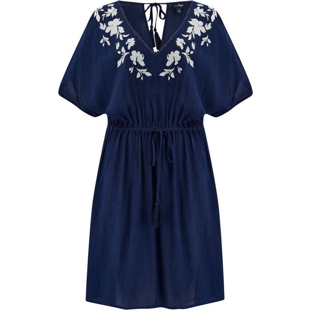 Pour Moi Embroidered Kaftan, Navy/White