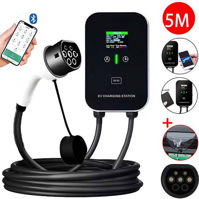 7Kw 32A Type 2 Ev Charger - Fast Electric Car Charging Point With 5M Cable - One Size