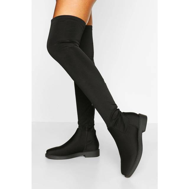 Womens Flat Stretch Over The Knee Boots - Black - 8, Black