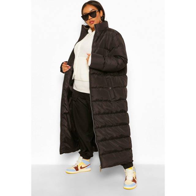 Womens Plus Maxi Longline Puffer Jacket - Black - 24