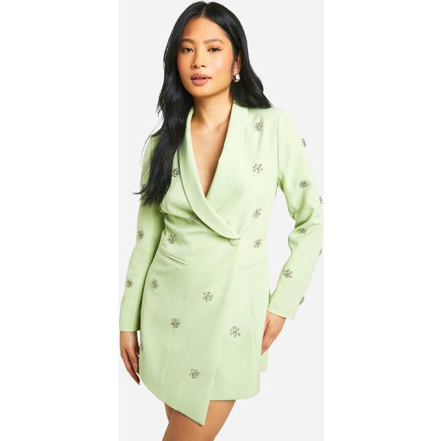 Womens Petite Daisy Crystal Embellished Blazer Dress - Green - 8, Green
