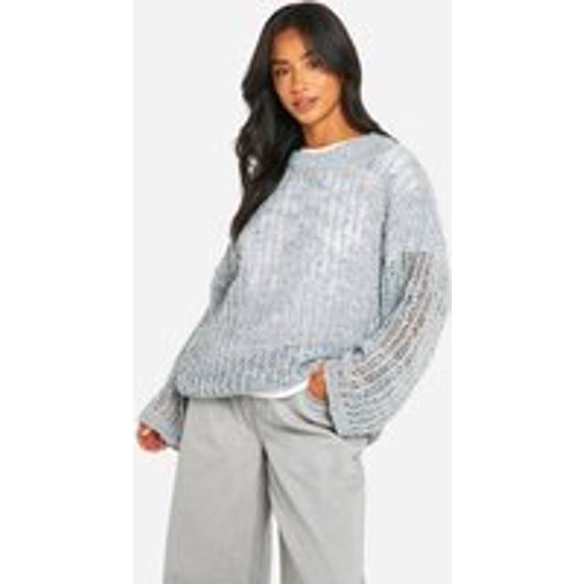 Womens Petite Laddered Boucle Oversized Jumper - Grey - Xs, Grey