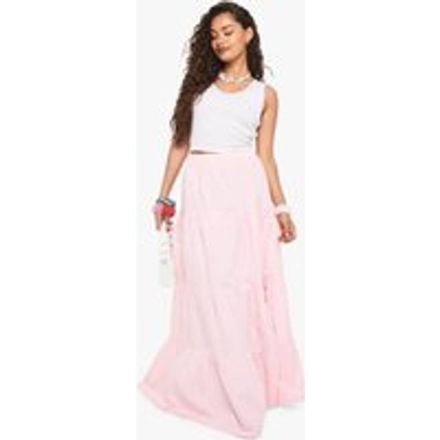 Womens Poplin Tiered Maxi Skirt - Pink - 12