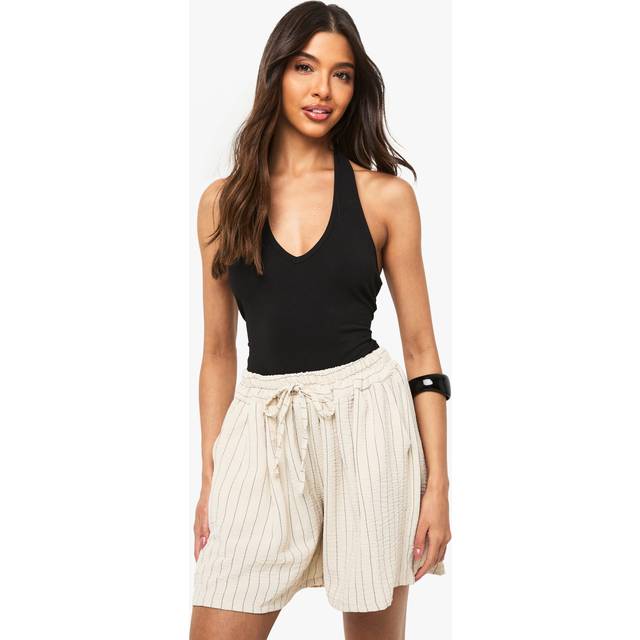 Womens Stripe Linen Look Tailored Short - Beige - S/M, Beige
