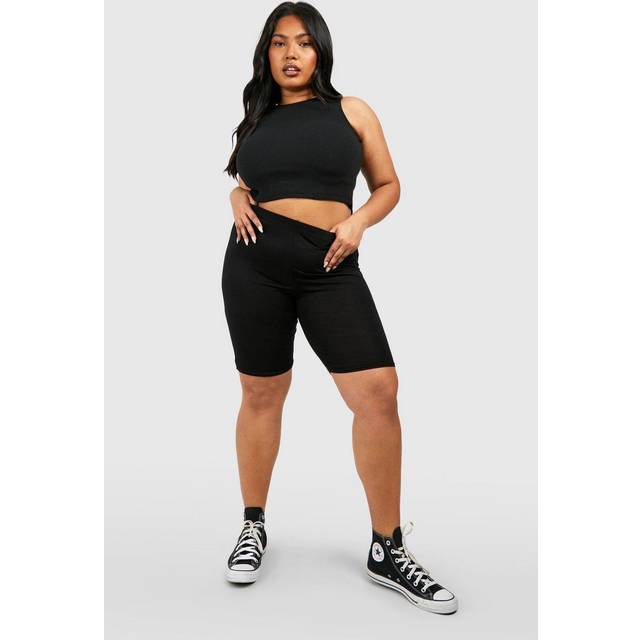 Womens Plus Basic Jersey Longline Cycling Shorts - Black - 22