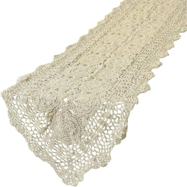 Handmade Crochet Cotton Lace Table Runner Tablecloth - Beige (15cm D X 43cm L)