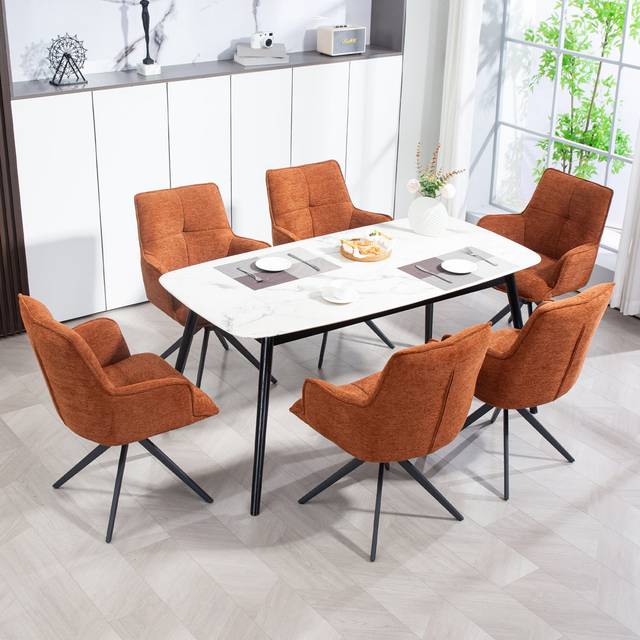 360° Swivel Dining Chairs Set Of 2, Modern Upholstered Armchairs With Ergonomic Back Support, Sturdy Metal Legs For Kitchen & Dining Room - Orange (220.98cm H X 154.94cm W X 111.76cm D)