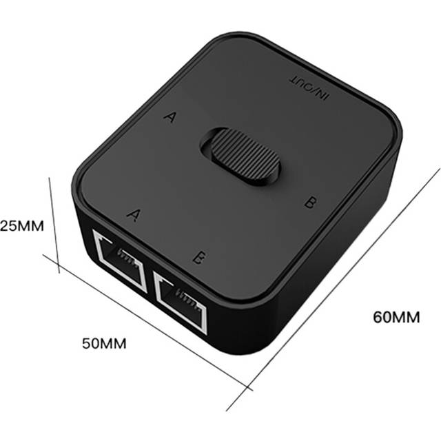 2 Port Gigabit Network Switch RJ45 Splitter Cable Extender Way External Switcher Splitter-Black