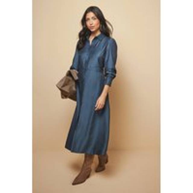 Womens Denim Look Maxi Shirt Dress - Indigo - 14