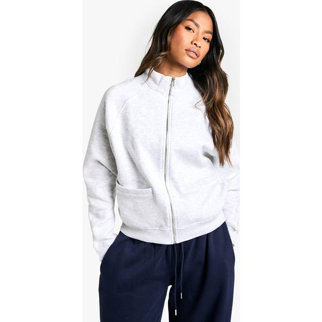 Womens Hidden Pocket Zip Through Funnel Neck Sweatshirt - Grey - M, Grey