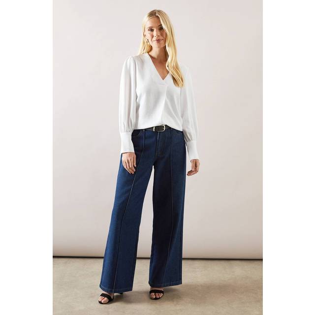 Womens Petite Woven Button Cuff Overhead Shirt - White - 14