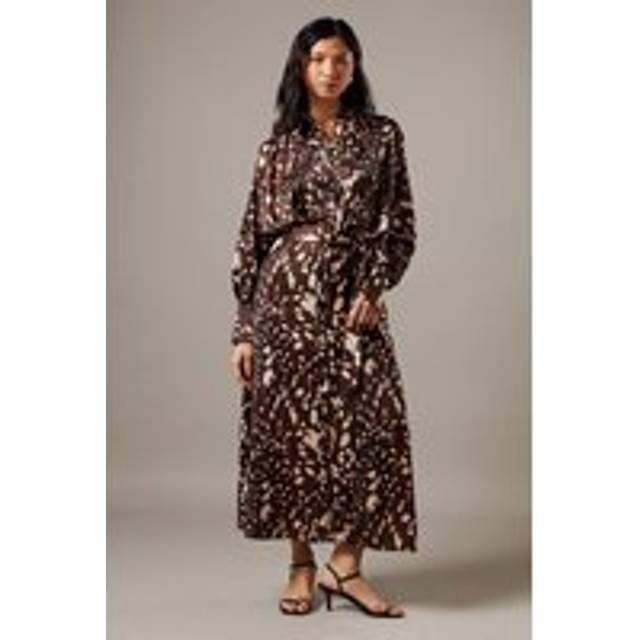 Womens Print Satin Batwing Split Side Midi Shirt Dress - animal - Animal - 16