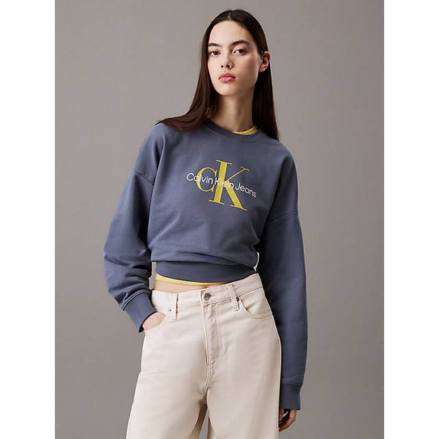 Calvin Klein Jeans Monologo French Terry Sweatshirt - Purple, Purple, Size Xl = Uk 14, Women - XL = UK 14